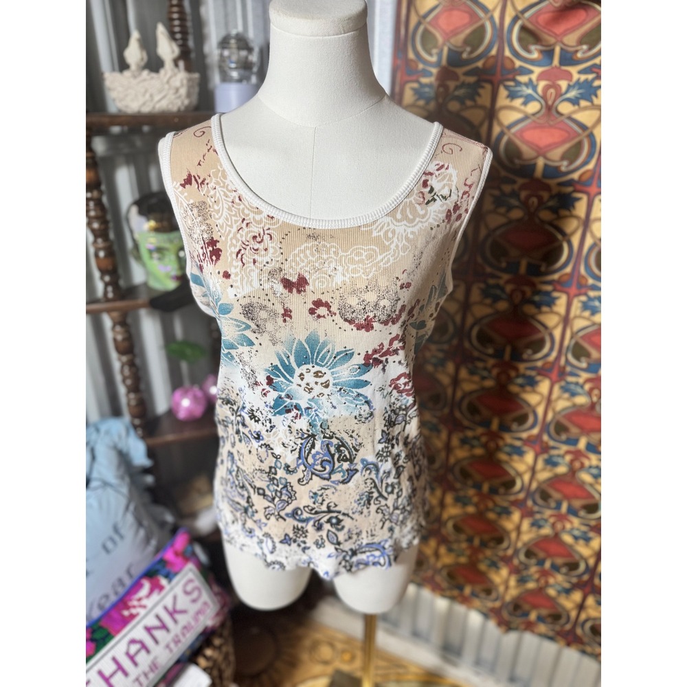 Style & Co Petite Floral Tank Top Sleeveless Casual Lightweight‎ Blouse Large